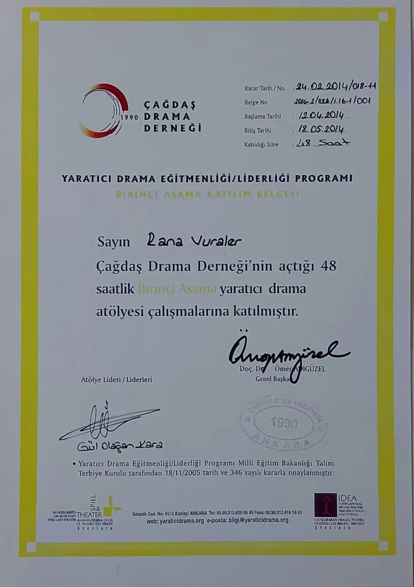 Yaratıcı Drama Eğitmenliği - 1. Aşama