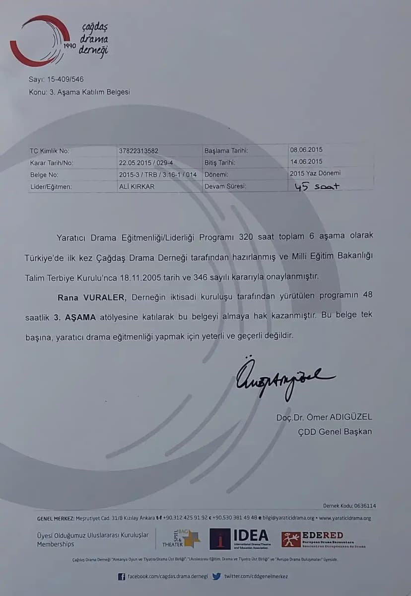 Yaratıcı Drama Eğitmenliği - 3. Aşama