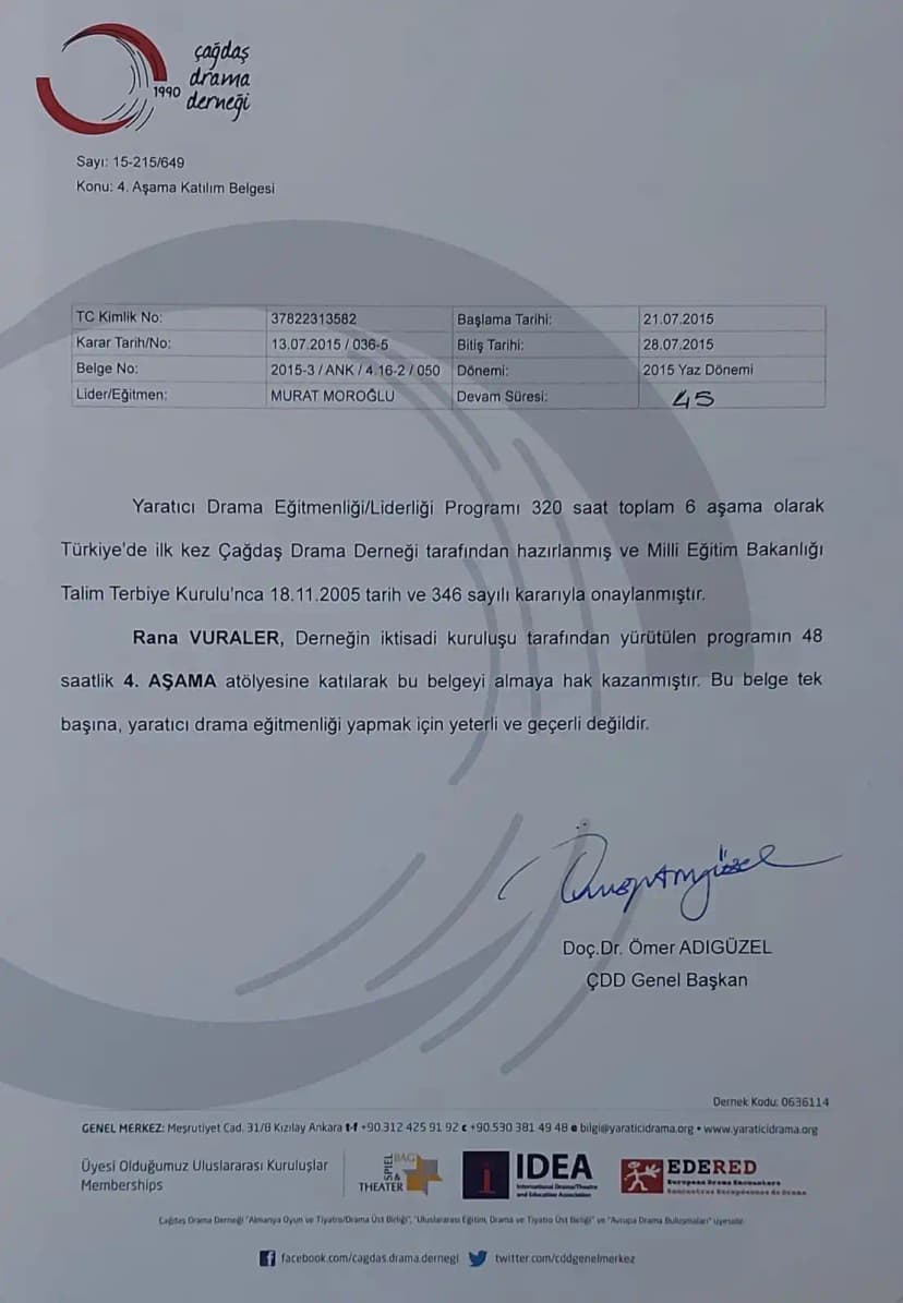 Yaratıcı Drama Eğitmenliği - 4. Aşama